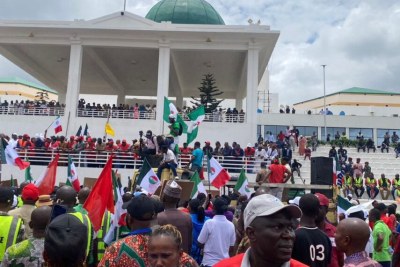 Labour union protest at the National Assembly.
