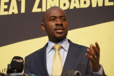 Nelson Chamisa, the leader of the Citizens Coalition for Change in Harare, on August 27, 2023, at a press conference where he said he disputed the general election results.