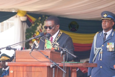 Emmerson Mnangagwa lors de sa cérémonie d'investiture, le 4 septembre 2023.