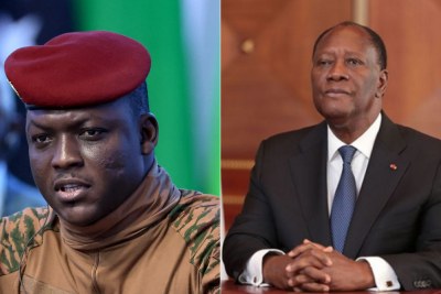 président de la transition du Burkina Faso (G) président de la Cote d'Ivoire (D)