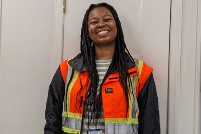 Ipti, a mining engineer, in a safety overall.